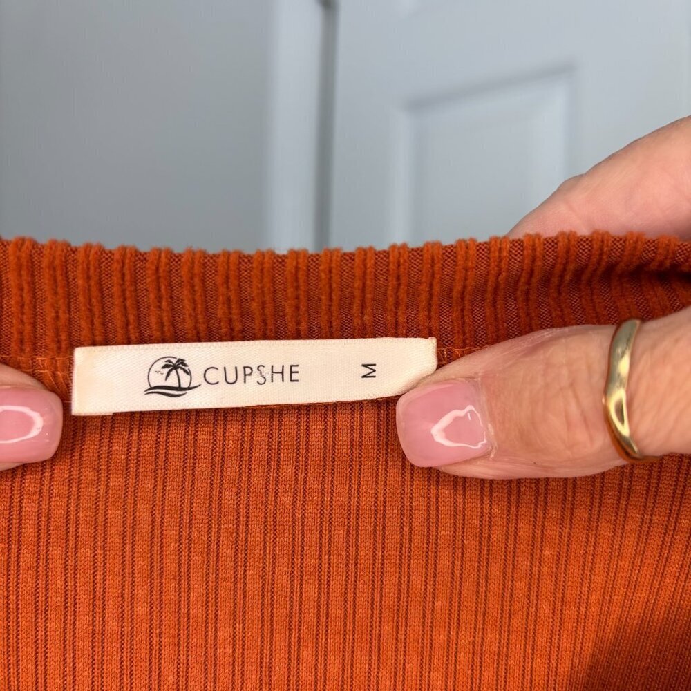 CUPSHE Bernadette Ribbed Tiered Mini Dress Womens M Orange Long Sleeve Soft - Picture 7 of 7